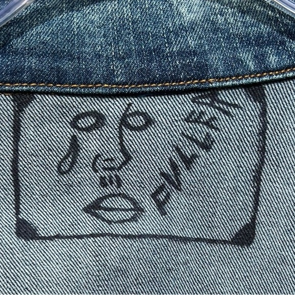 🌻Painted Crowd Crying Theme Men's Large Blue Denim Jacket by Designer Fuller - Picture 11 of 12